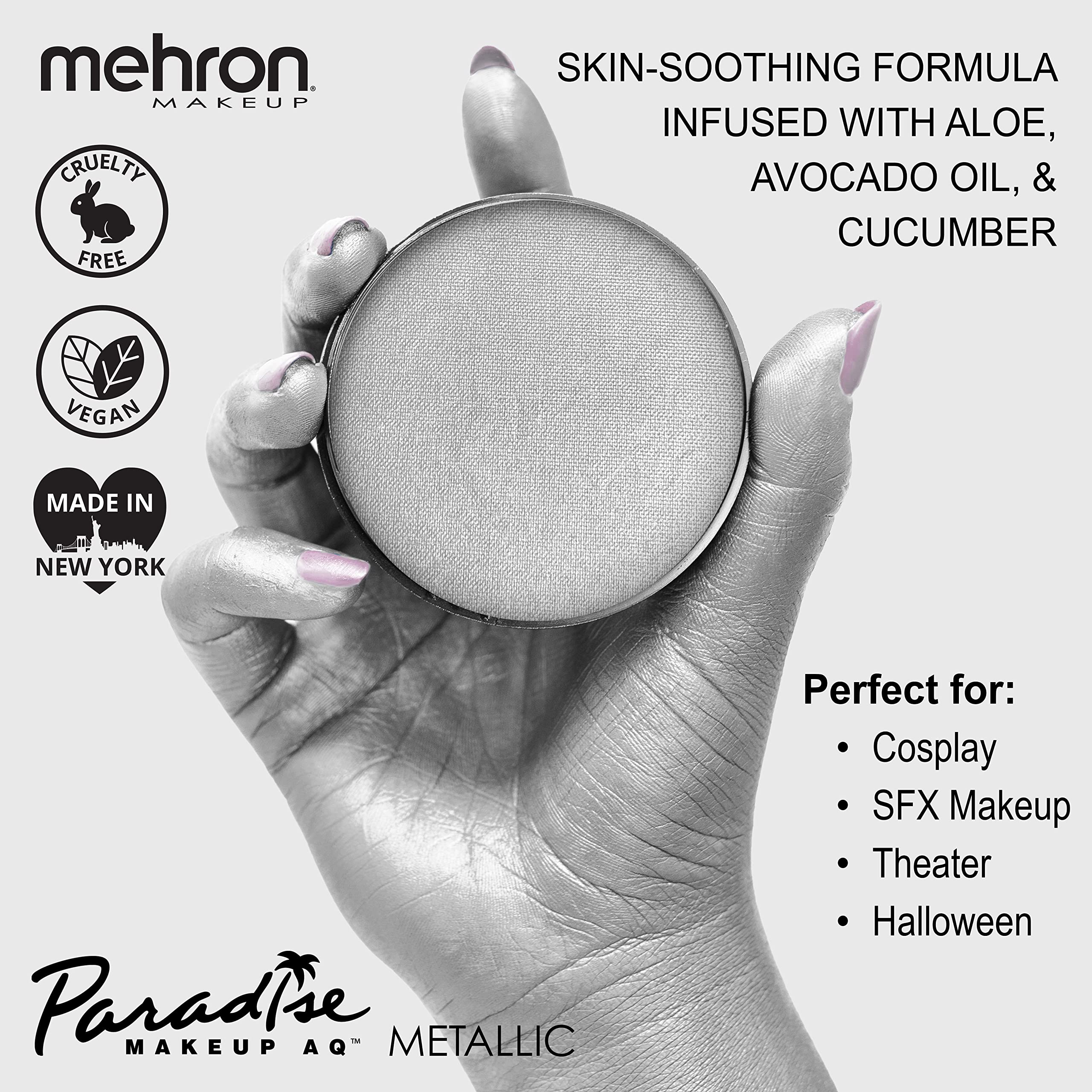 Mehron Makeup Paradise AQ Face & Body Paint, SILVER/ ARGENTE: Brillant Series - 40gm